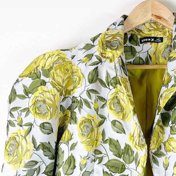 SHEIN Yellow Floral Cropped Blazer and skirt Sz S - Picture 4 of 5